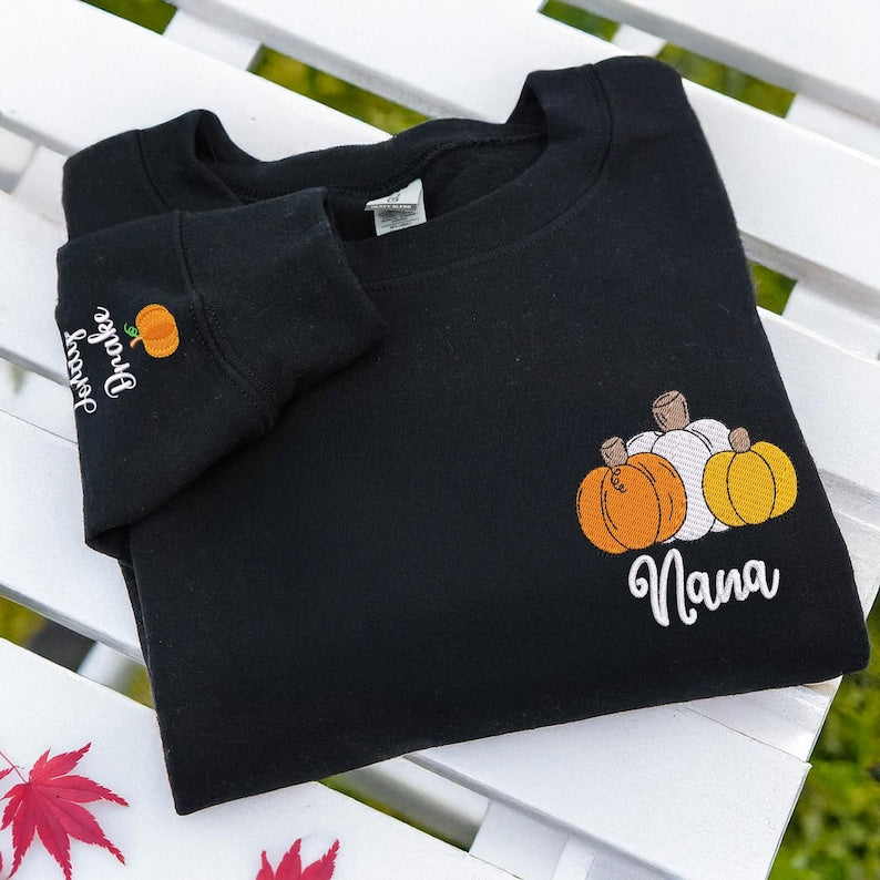 Nana Halloween Sweatrshirt - Embroidered Pumpkin Sweatshirt Women - Personalized Spooky Season Gift for Women - Grandma Gift