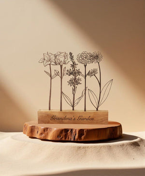 Wood Birth Flower For Mom, Wooden Birth Flower Garden, Engraved Keepsake, Grandma Garden, Home Decor, Gift for Mom, Christmas gift
