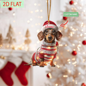 Custom Name Dachshund Christmas Ornament,Sausage Dog Holiday Gift, Cute Dachshund Ornament, Personalized Christmas Decoration for Dog Lovers