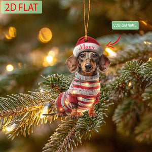 Custom Name Dachshund Christmas Ornament,Sausage Dog Holiday Gift, Cute Dachshund Ornament, Personalized Christmas Decoration for Dog Lovers