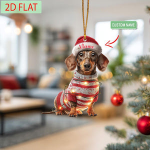 Custom Name Dachshund Christmas Ornament,Sausage Dog Holiday Gift, Cute Dachshund Ornament, Personalized Christmas Decoration for Dog Lovers