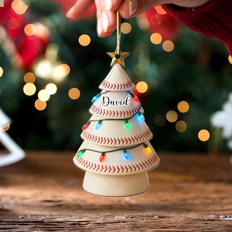 Personalized Leather Baseball Christmas Tree , Custom 2D Acrylic Ornament Gift, Leather Baseball Hanging Decor, Xmas Gift for Leather Baseball Lovers