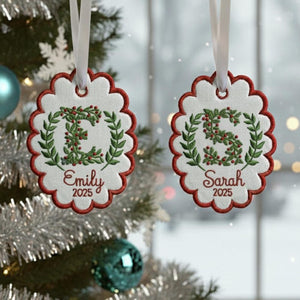 Custom Letters Christmas Initial Scalloped Oval Embroidered Christmas Ornament