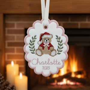 Custom Bears Christmas Baby First Christmas Scalloped Oval Embroidered Christmas Ornament