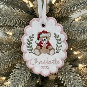 Custom Bears Christmas Baby First Christmas Scalloped Oval Embroidered Christmas Ornament