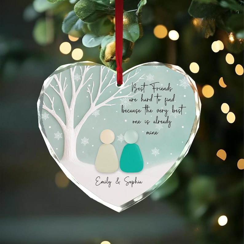2D Flat Friendship Sea Glass Ornament, Custom Best Friend Christmas Gift, Friendship Gift, BFF Ornament, Best Friend Keepsake, Neighbor Gift