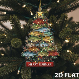 Personalized Fishmas 2D FLAT Ornament, Funny Fishing Christmas Tree Decor, Custom Name Fisherman Gift, Merry Fishmas Holiday Ornament