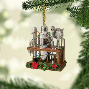 Custom Bartender Bar Tool Ornament Personalized Cocktail Shaker Christmas Decoration with Mini Bar Set