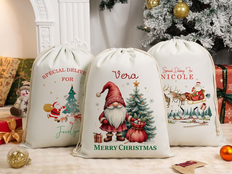 Custom Large Santa Sack, Personalized Christmas Gift Bag, Xmas Gift Bag, Christmas Eve Gift, Santa Bag, Gift for Kids,First Christmas Sack