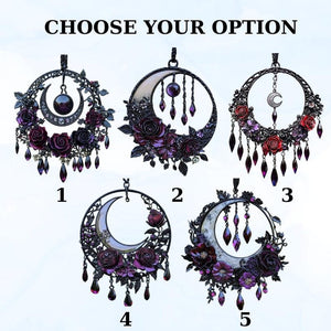 Gothic Moon Rose Acrylic Suncatcher, Dark Floral Faux Acrylic Hanging, Witchy Decor Gift For Her Or Goth Lovers