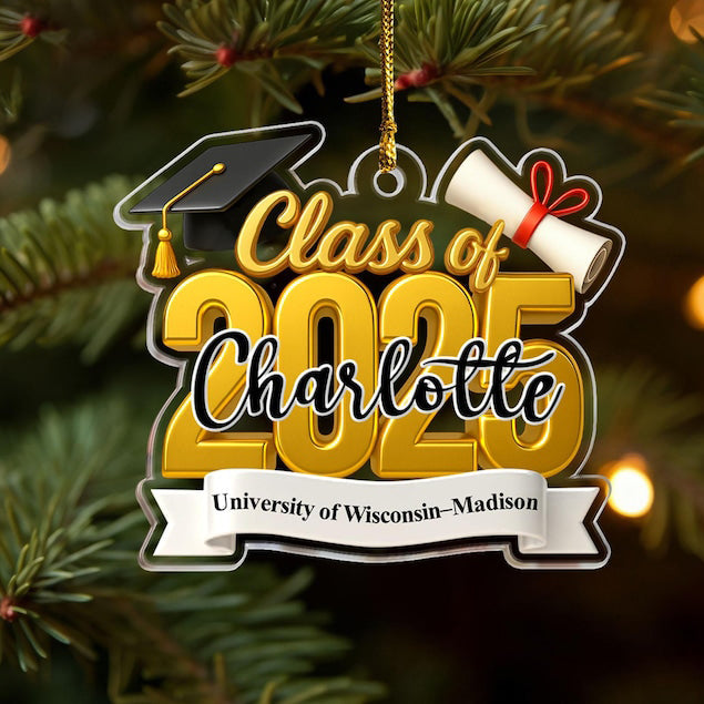 2D Class of 2025 Ornament, Personalized Graduation Christmas Ornament, High School Graduation Gift, College Graduated, New Graduate Gifts