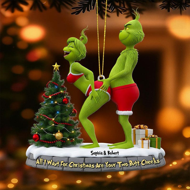 Personalized Naughty Green Couple Grinchmas Ornament, Naughty Couple Gift, Funny Green Monster Couple, Christmas Tree Hanging Decor Gift