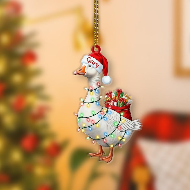 Personalized Goose Ornament Custom Name Santa Hat Farm Animal Christmas Tree Decoration