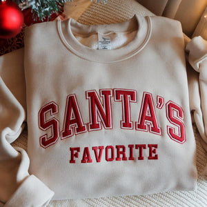 Embroidered Santas Favorite Christmas Sweatshirt, Festive Holiday Shirt