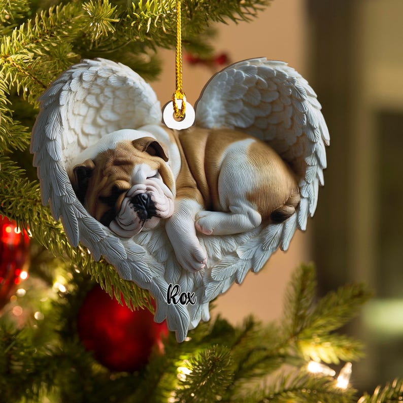Personalized English Bulldog Angel Ornament Flat 2D Cutout Holiday Tree Decor Gift for Dog Lovers,Pet Memorial Families Keepsake