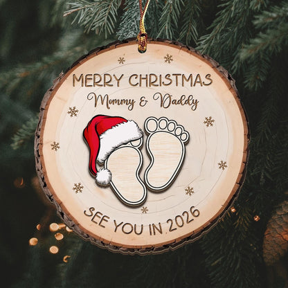 Baby Expecting See You In 2026 - Personalized 2-Layered Wooden Ornament, Custom Baby Announcement Christmas Ornament, Mommy Daddy Gift