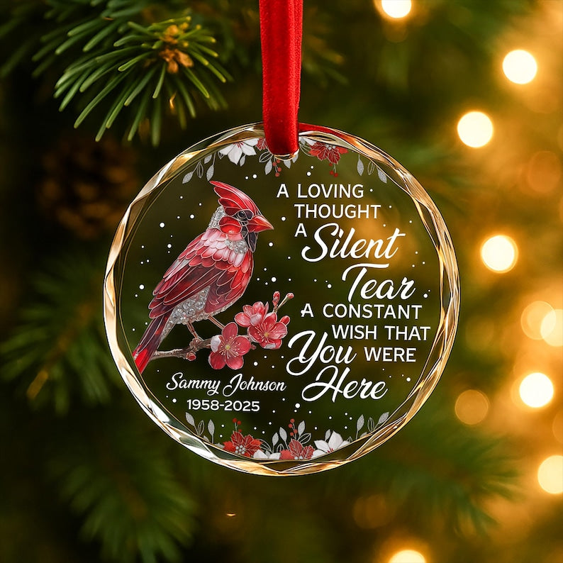 Cardinal Memorial Ornament Personalized Remembrance Christmas Keepsake with Name & Years Sympathy Gift in Memory of Loved One