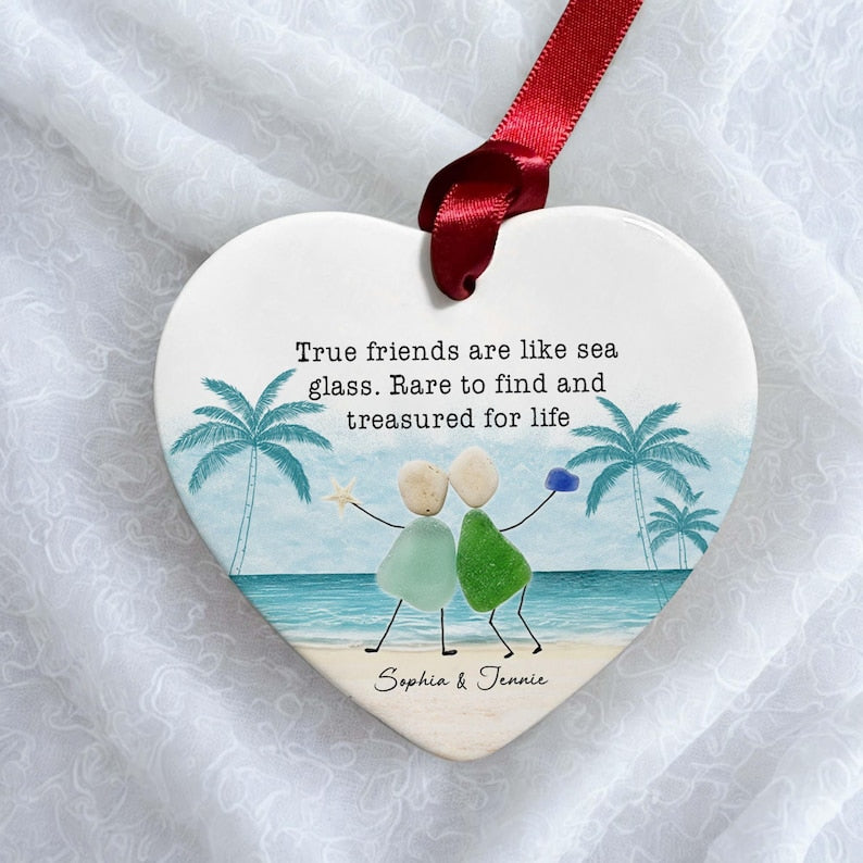 2D Sea Glass Friendship Ornament, Best Friend Ornament, Timeless Friendship Keepsake, Besties Christmas Gift, Best Friend Gifts