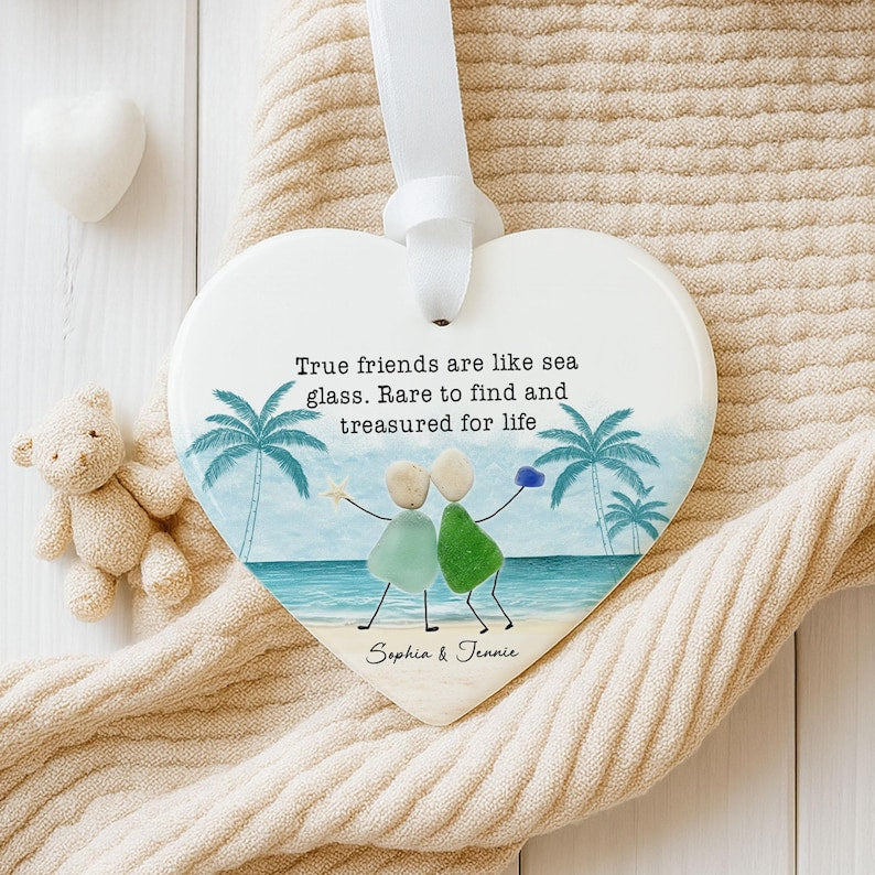 2D Sea Glass Friendship Ornament, Best Friend Ornament, Timeless Friendship Keepsake, Besties Christmas Gift, Best Friend Gifts