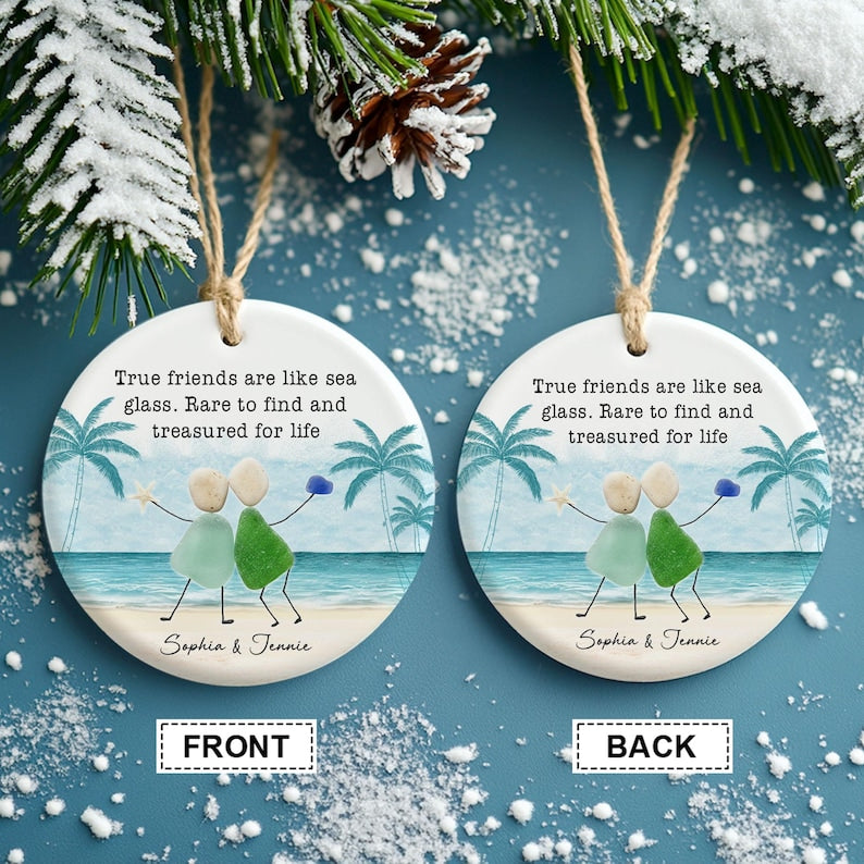 2D Sea Glass Friendship Ornament, Best Friend Ornament, Timeless Friendship Keepsake, Besties Christmas Gift, Best Friend Gifts