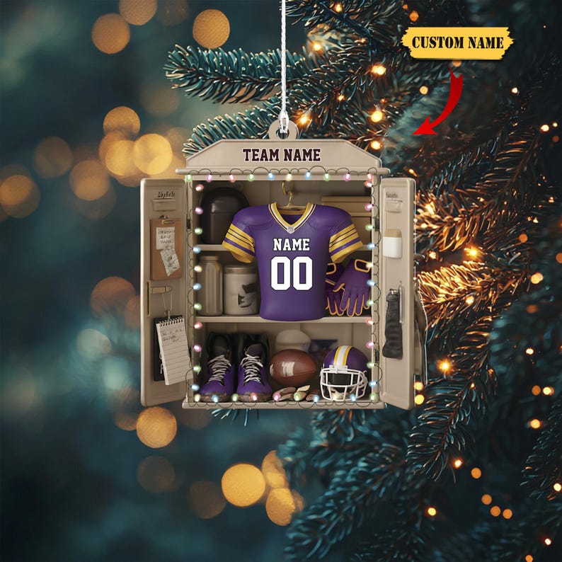 Personalized Football Locker Christmas 2D Ornament, Custom Name Team Jersey Acrylic Ornament, Sports Holiday Decor, Football Player & Fan