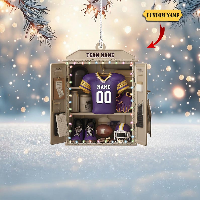 Personalized Football Locker Christmas 2D Ornament, Custom Name Team Jersey Acrylic Ornament, Sports Holiday Decor, Football Player & Fan