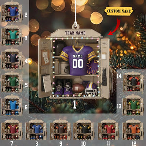 Personalized Football Locker Christmas 2D Ornament, Custom Name Team Jersey Acrylic Ornament, Sports Holiday Decor, Football Player & Fan