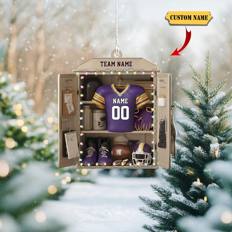 Personalized Football Locker Christmas 2D Ornament, Custom Name Team Jersey Acrylic Ornament, Sports Holiday Decor, Football Player & Fan