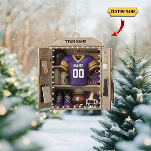 Personalized Football Locker Christmas 2D Ornament, Custom Name Team Jersey Acrylic Ornament, Sports Holiday Decor, Football Player & Fan