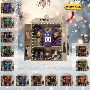 Personalized Football Locker Christmas 2D Ornament, Custom Name Team Jersey Acrylic Ornament, Sports Holiday Decor, Football Player & Fan