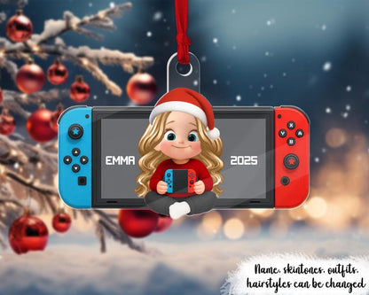 Personalized Gamer 3D Effect Ornament for Boys Girls, Christmas Gift for Kids, Switch Gamer Christmas Ornament 2025, Kid Holding Console