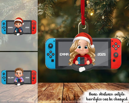 Personalized Gamer 3D Effect Ornament for Boys Girls, Christmas Gift for Kids, Switch Gamer Christmas Ornament 2025, Kid Holding Console