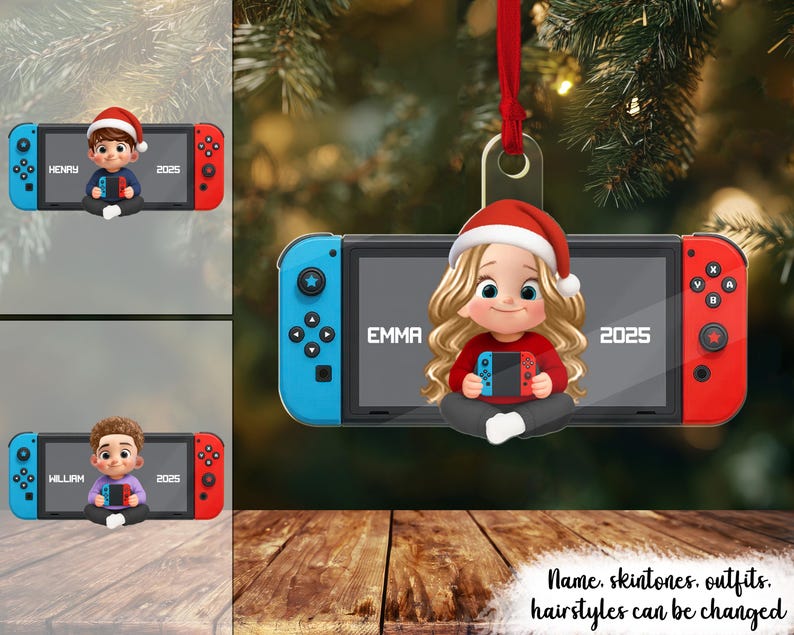 Personalized Gamer 3D Effect Ornament for Boys Girls, Christmas Gift for Kids, Switch Gamer Christmas Ornament 2025, Kid Holding Console