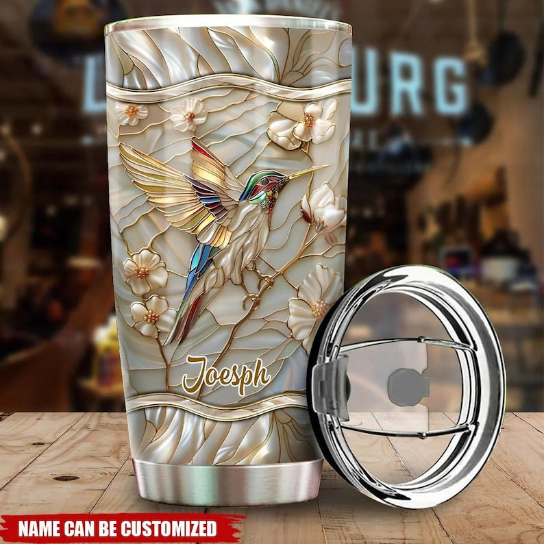Hummingbird Personalized Tumbler 20oz , Stained Glass Style Effect, Gift For Friend, Christmas Gift, Gifts for Mom, Nature Lover