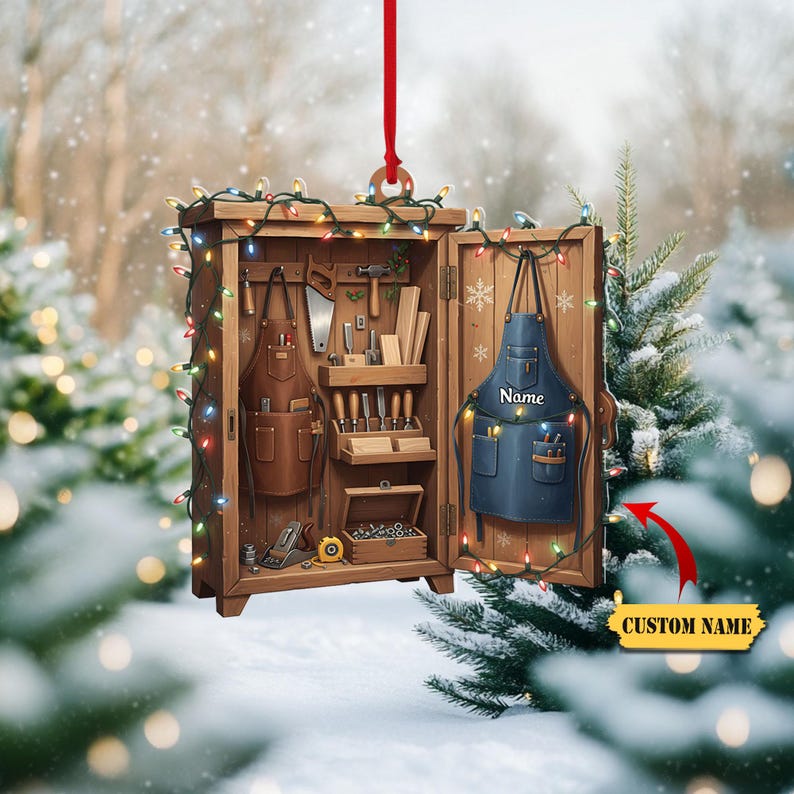 Personalized Woodworker Christmas 2D Flat Ornament, Custom Name Acrylic Ornament, Carpenter Holiday Decor, Gift for Woodworking & DIY Lovers