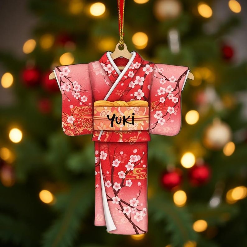 Custom Name Japanese Kimono Ornament 2D Flat Acrylic Christmas Tree Hanging Decor, Unique Holiday Gift Keepsake 2025