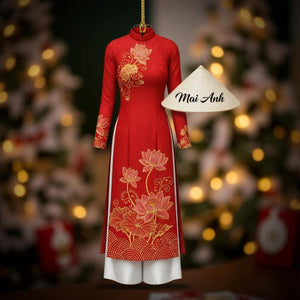 Custom Name Vietnamese Ao Dai Ornament 2D Flat Acrylic Christmas Tree Hanging Decoration, Unique Holiday Gift Keepsake 2025