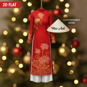Custom Name Vietnamese Ao Dai Ornament 2D Flat Acrylic Christmas Tree Hanging Decoration, Unique Holiday Gift Keepsake 2025
