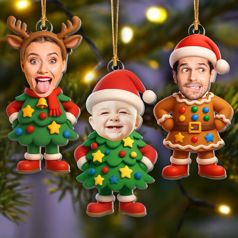 Personalized Family Christmas Ornament, Funny Custom Face Ornament, Holiday Tree Decoration, Xmas Gift for Families