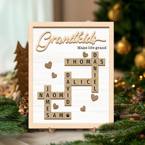 Custom Scrabble Puzzle Sign, Grandkids Crossword Scrabble Wooden Sign, Family Name Sign, Grandparents Christmas Gift, Grandchildren Sign