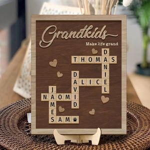 Custom Scrabble Puzzle Sign, Grandkids Crossword Scrabble Wooden Sign, Family Name Sign, Grandparents Christmas Gift, Grandchildren Sign