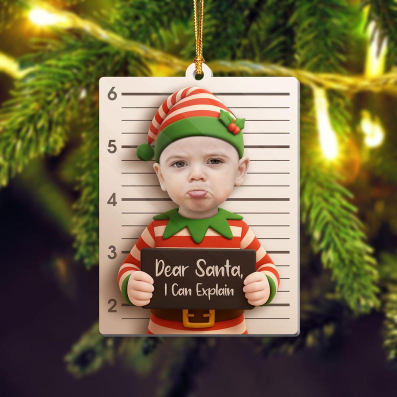 Funny Christmas Mugshot Ornament: Personalized Photo Gag Gift