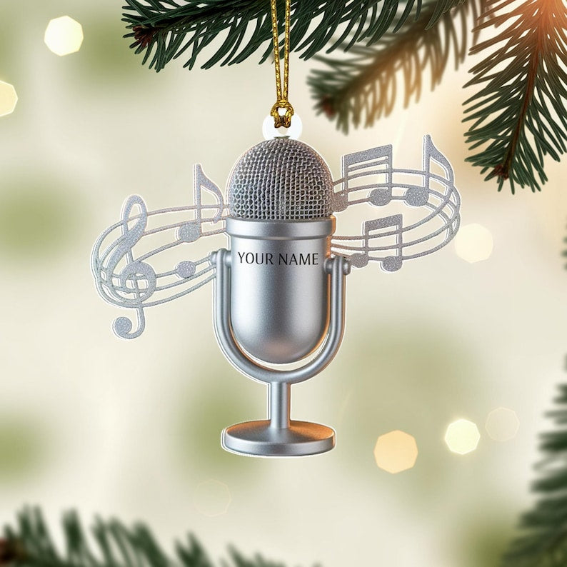 Custom Singer Christmas Ornament, Tree Hanging Decor, Personalized Gift for Musician, Vocalist, or Daughter Microphone Keepsake 2025