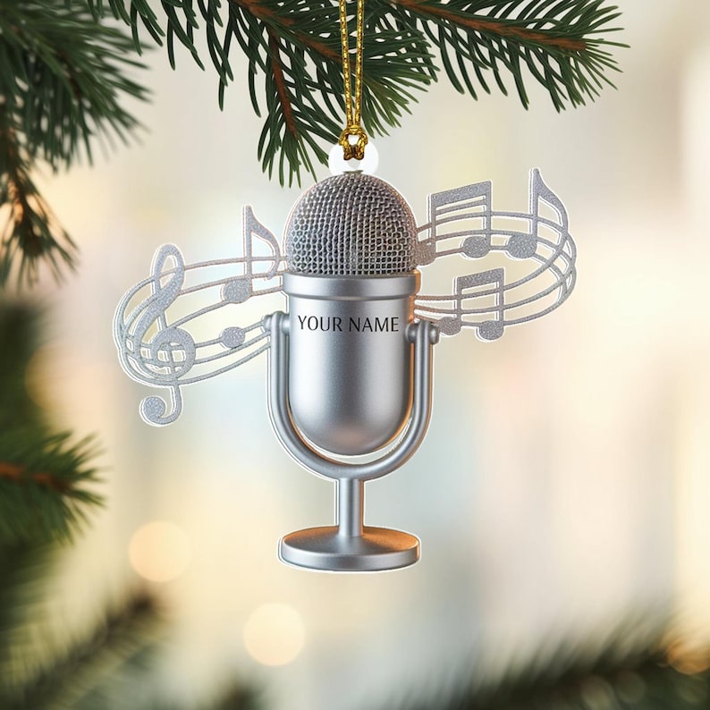 Custom Singer Christmas Ornament, Tree Hanging Decor, Personalized Gift for Musician, Vocalist, or Daughter Microphone Keepsake 2025