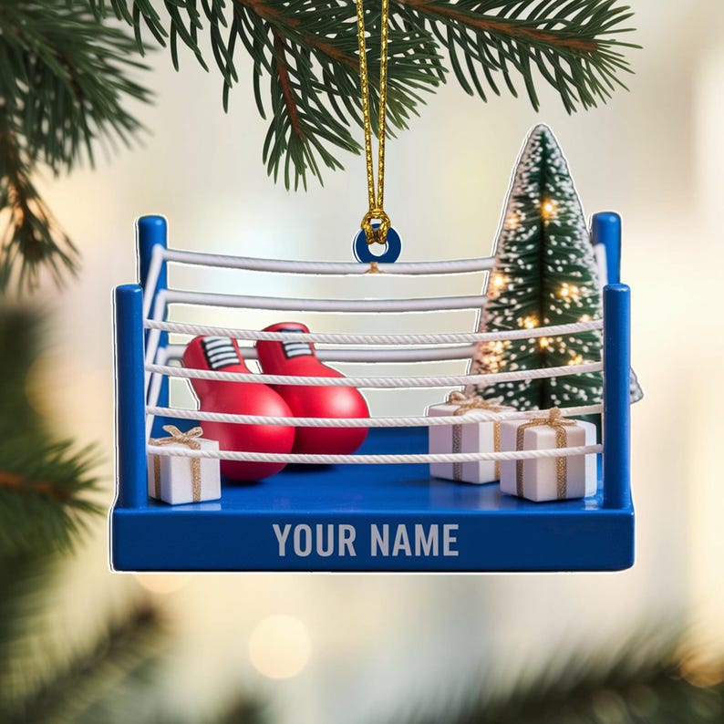 Custom Boxing Christmas Ornament, Tree Hanging Decor, Personalized Gift for Boxer, Husband, or Coach Boxing Ring Keepsake 2025