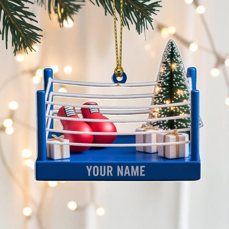 Custom Boxing Christmas Ornament, Tree Hanging Decor, Personalized Gift for Boxer, Husband, or Coach Boxing Ring Keepsake 2025