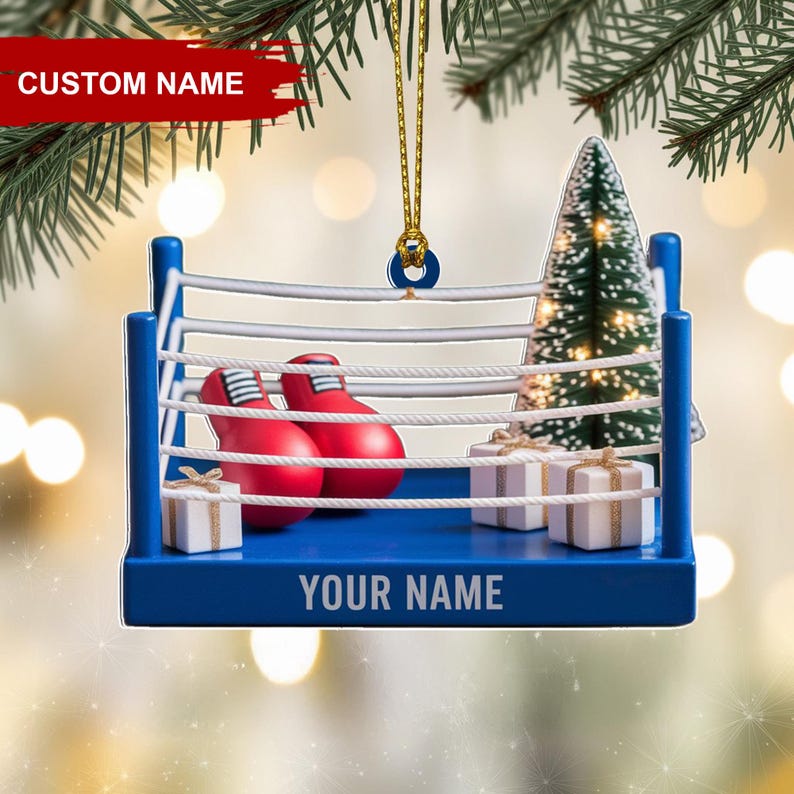 Custom Boxing Christmas Ornament, Tree Hanging Decor, Personalized Gift for Boxer, Husband, or Coach Boxing Ring Keepsake 2025