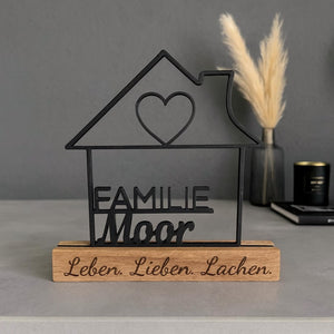 Family sign personalized with name & heart | Family gift, wedding, housewarming gift | House decoration made of wood and 3D printing