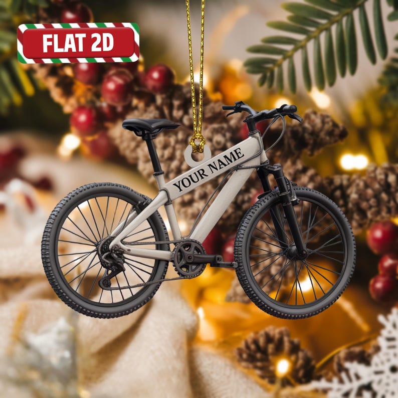 Custom Bicycle Christmas Ornament, Tree Hanging Decor, Flat 2D Acrylic, Personalized Cyclist Gift for Him Holiday Keepsake 2025