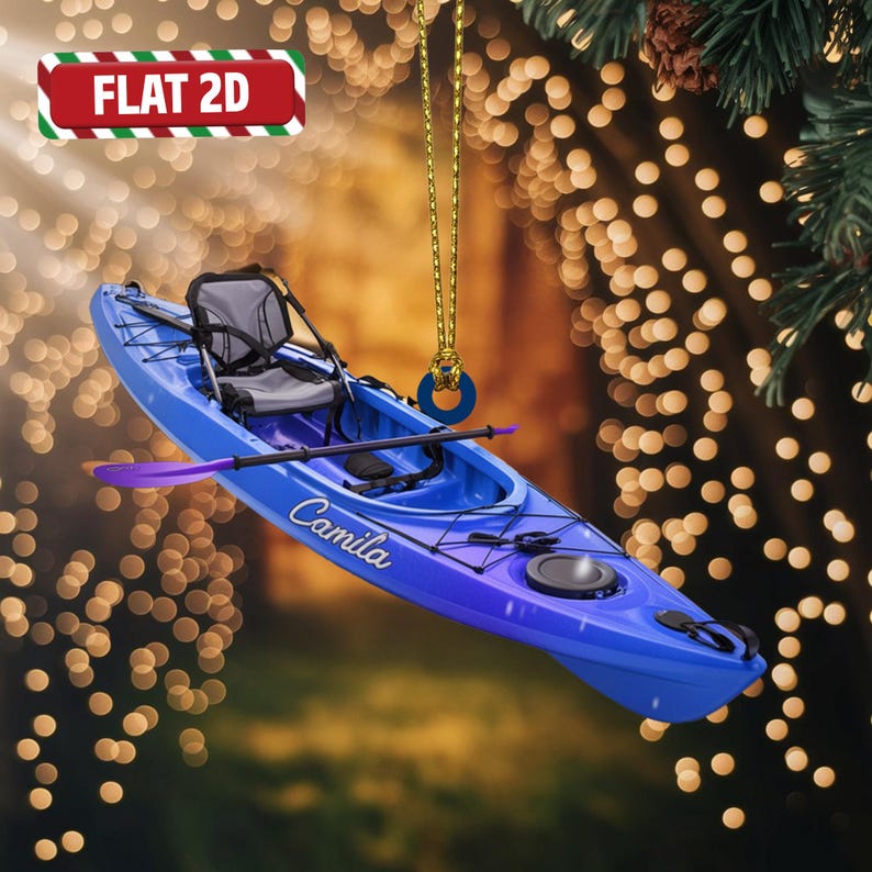 Custom Kayak Christmas Ornament, Tree Hanging Decor, Flat 2D Acrylic, Personalized Outdoor Adventure Gift for Her Holiday Keepsake 2025